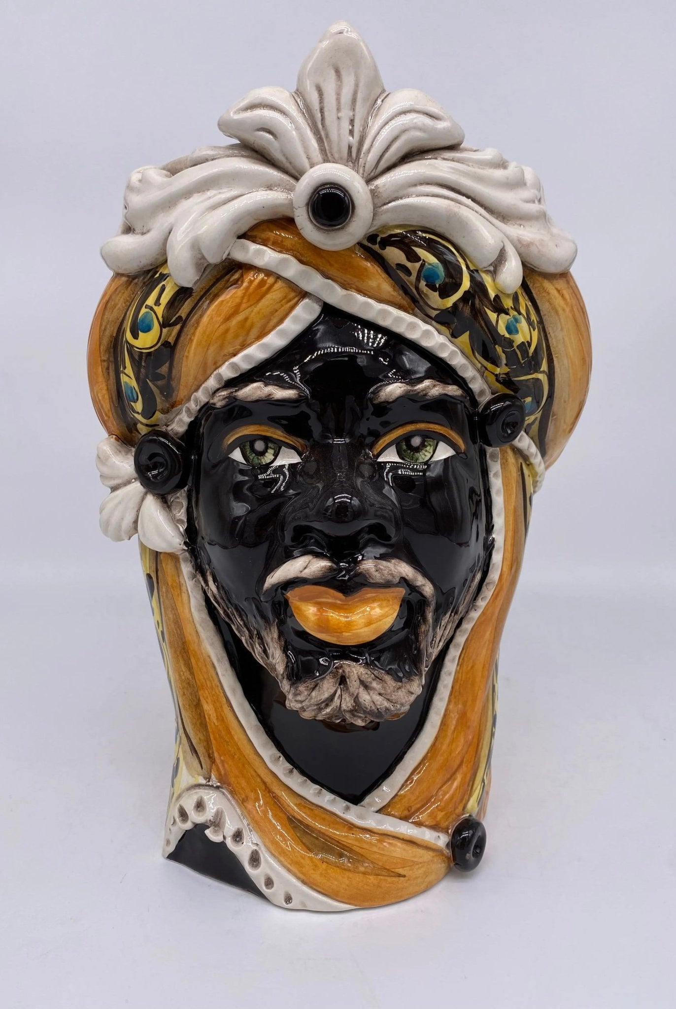 Teste di Moro Moresca Ceramica Caltagirone cm H.28 L.19 Artigianale Decorazione 2020 Arancio - DD CERAMICHE SICILIANE