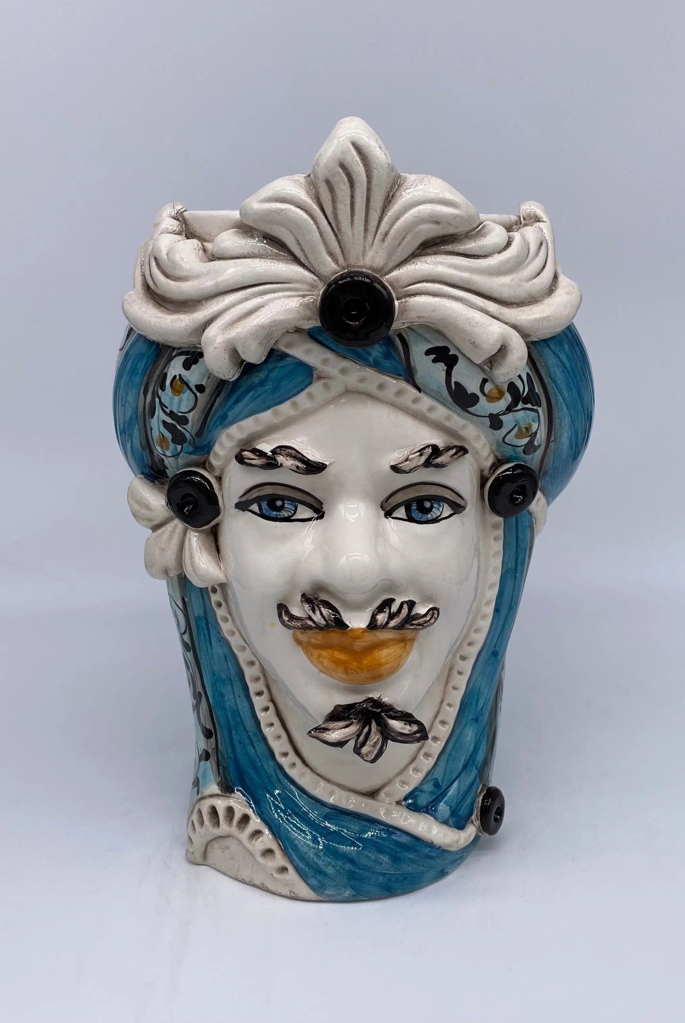Teste di Moro Moresca Ceramica Caltagirone cm H.28 L.19 Artigianale Decorazione 2020 Blu - DD CERAMICHE SICILIANE