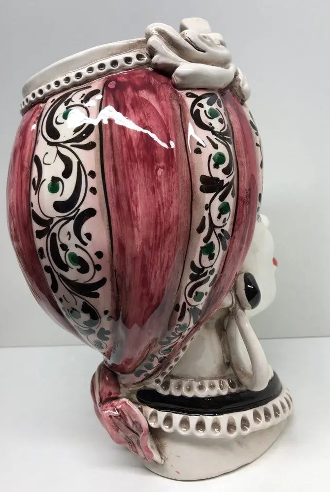 Teste di Moro Moresca Ceramica Caltagirone cm H.28 L.19 Artigianale Decorazione 2020 Rosa - DD CERAMICHE SICILIANE