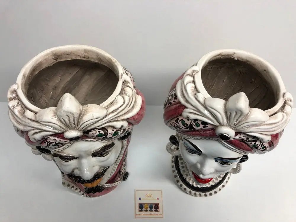Teste di Moro Moresca Ceramica Caltagirone cm H.28 L.19 Artigianale Decorazione 2020 Rosa - DD CERAMICHE SICILIANE