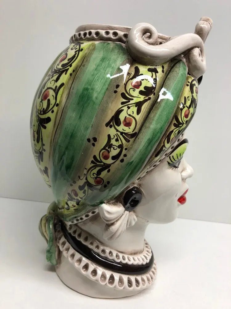 Teste di Moro Moresca Ceramica Caltagirone cm H.28 L.19 Artigianale Decorazione 2020 Verde - DD CERAMICHE SICILIANE