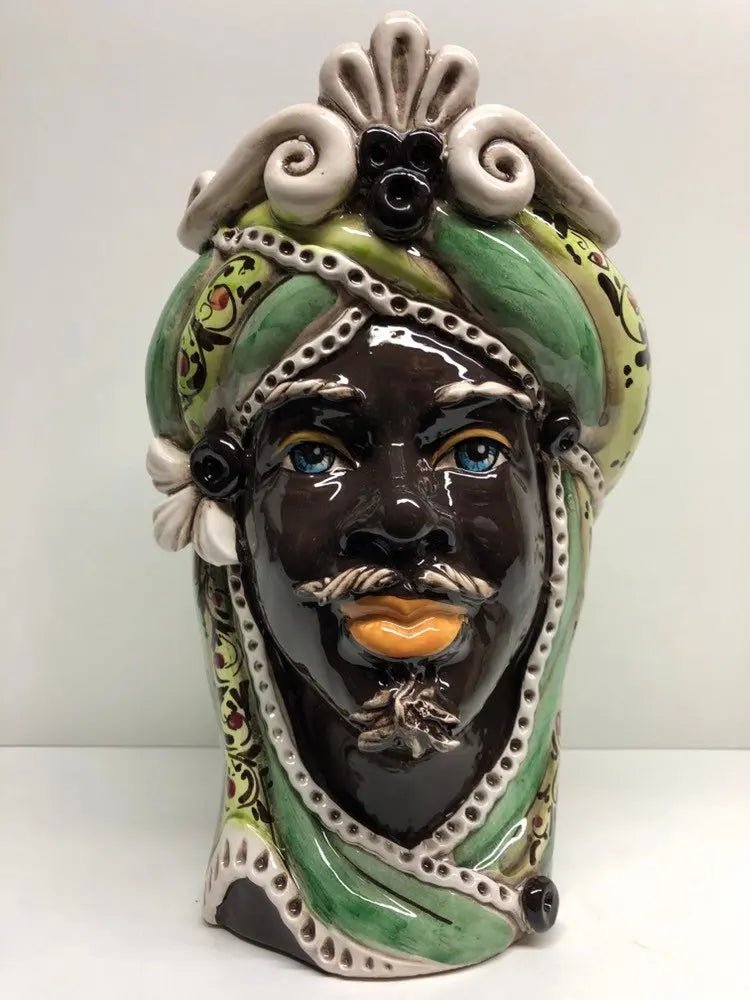 Teste di Moro Moresca Ceramica Caltagirone cm H.28 L.19 Artigianale Decorazione 2020 Verde - DD CERAMICHE SICILIANE