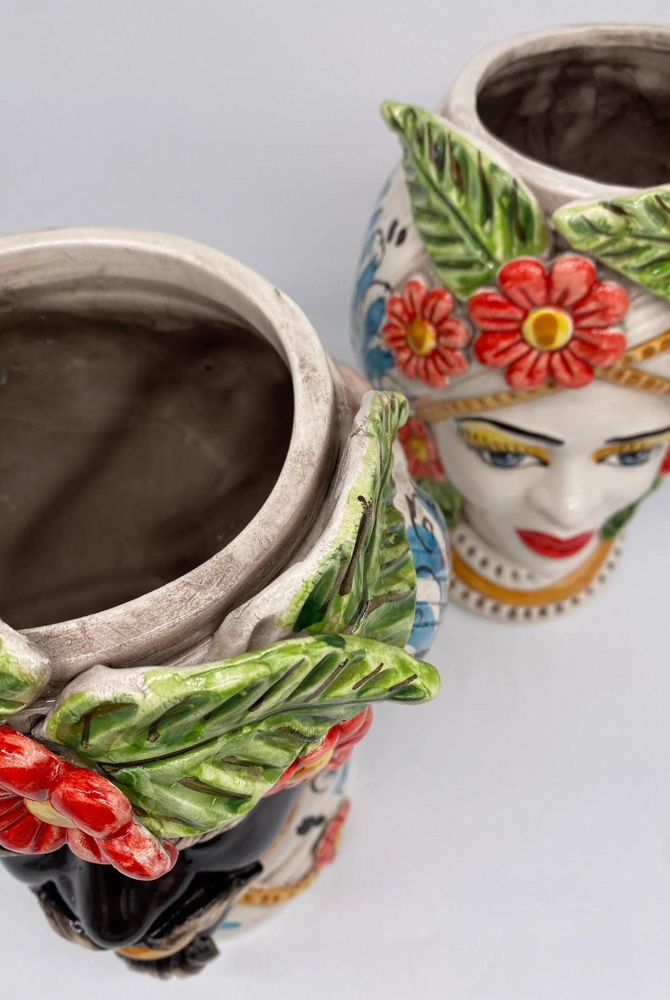 Teste di Moro Moresca Ceramica Caltagirone cm H.28 L.19 Artigianale Turbante Barocco Fiori Limoni - DD CERAMICHE SICILIANE