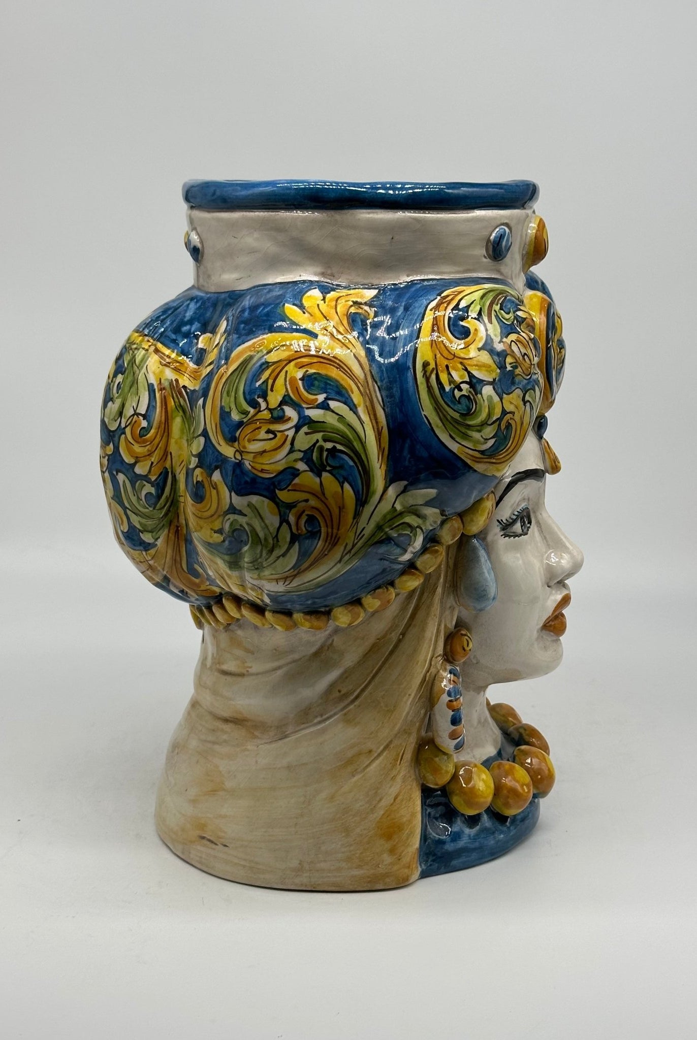Teste di Moro Persia Ceramica Caltagirone cm H.30 L.22 Artigianale Decorazione Barocco Blu - DD CERAMICHE SICILIANE