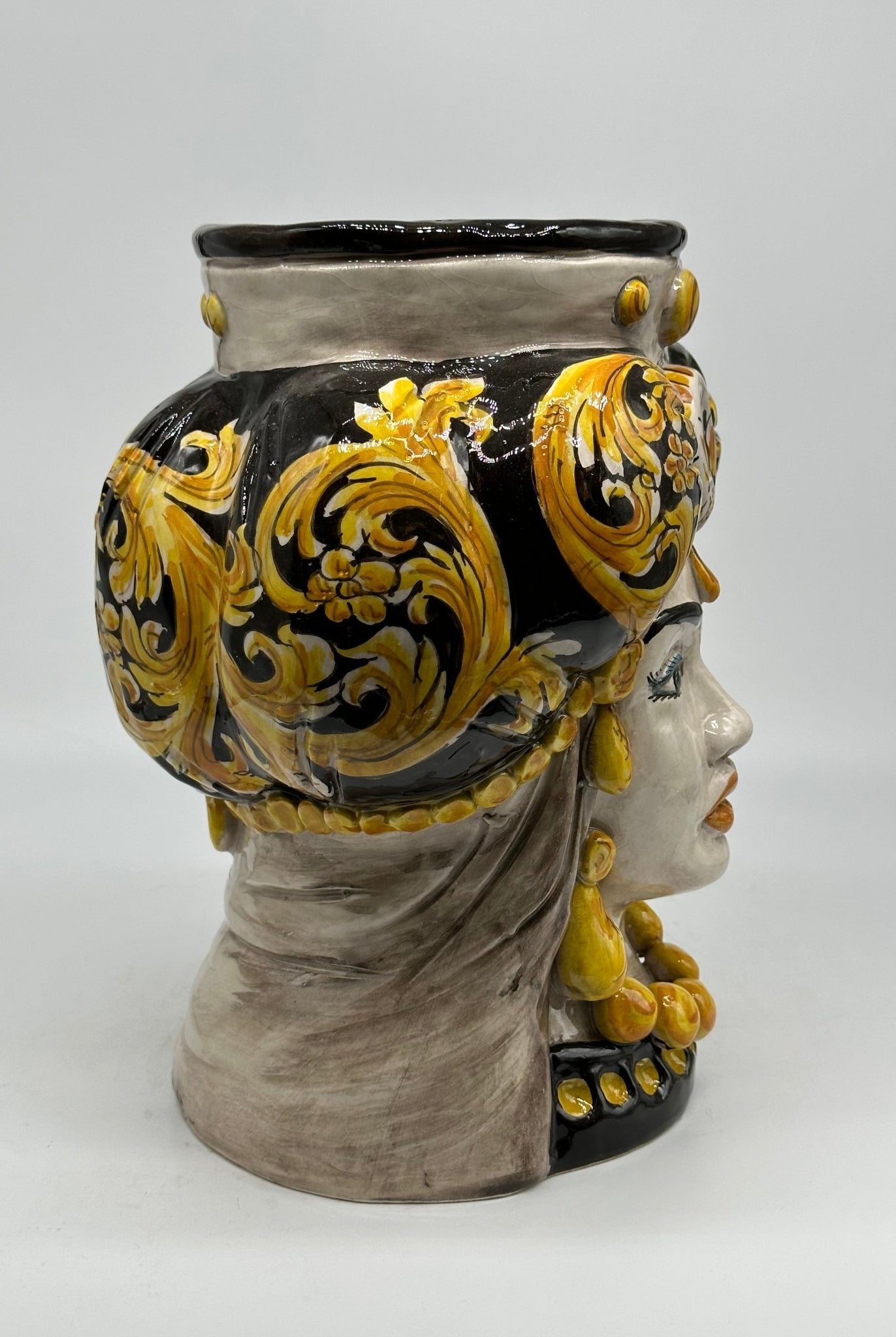 Teste di Moro Persia Ceramica Caltagirone cm H.30 L.22 Artigianale Decorazione Barocco Nero - DD CERAMICHE SICILIANE