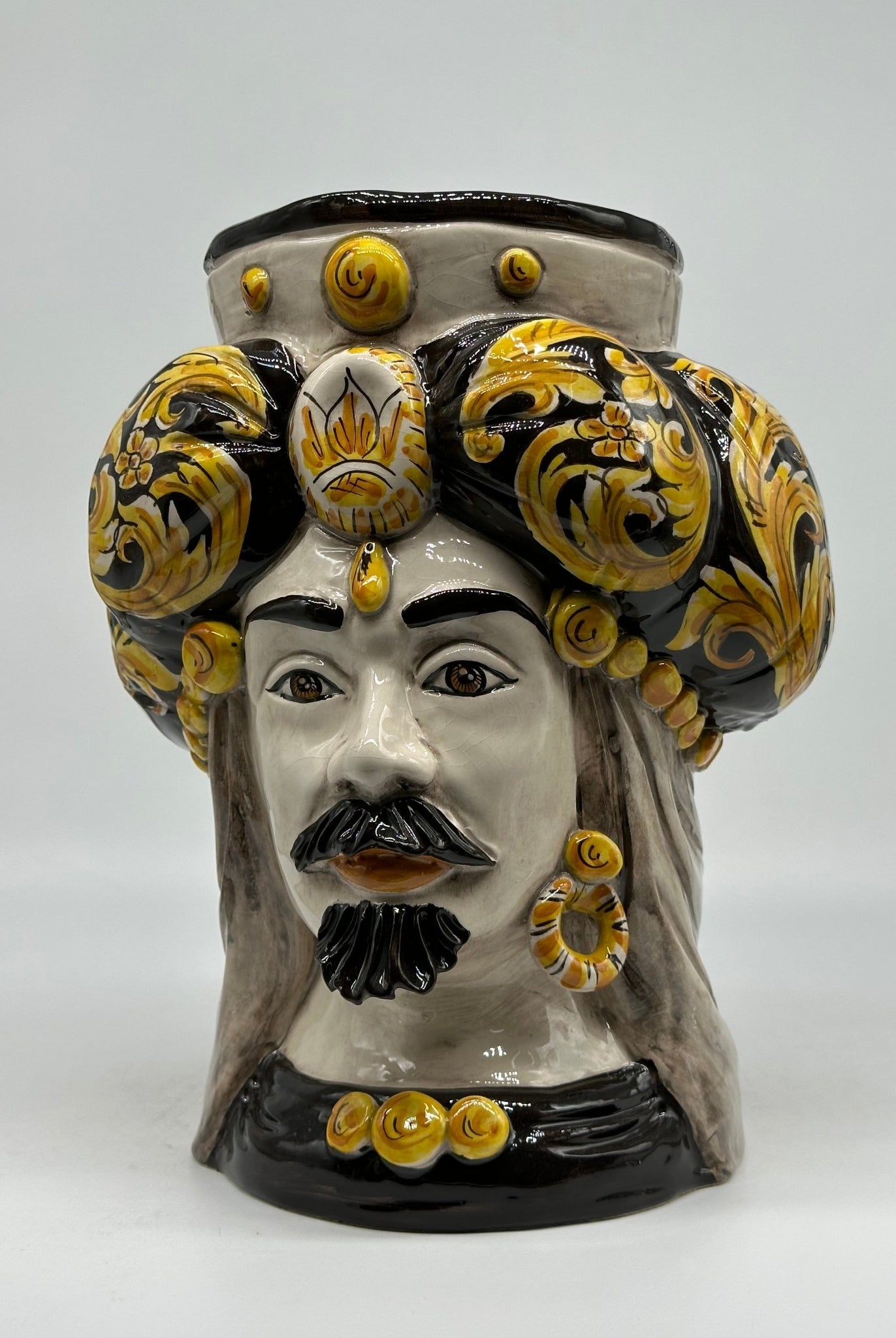 Teste di Moro Persia Ceramica Caltagirone cm H.30 L.22 Artigianale Decorazione Barocco Nero - DD CERAMICHE SICILIANE