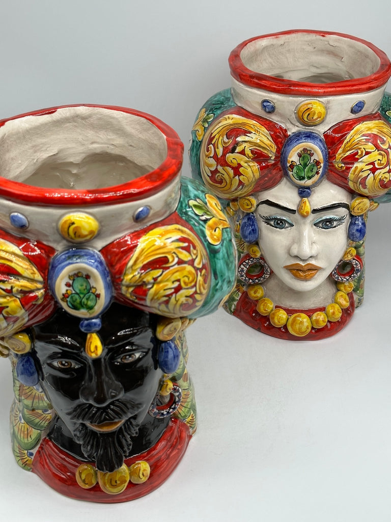 Teste di Moro Persia Ceramica Caltagirone cm H.30 L.22 Artigianale Decorazione “Carretto” - DD CERAMICHE SICILIANE