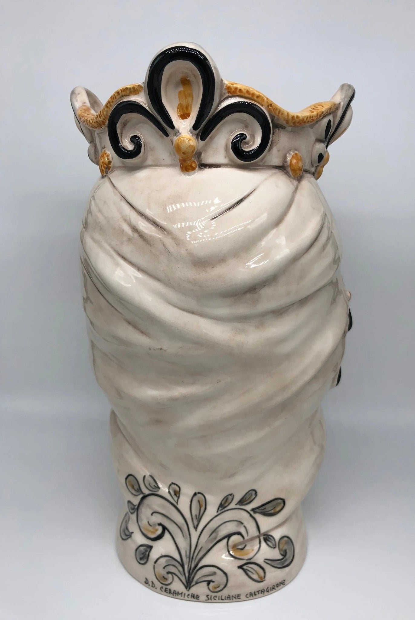 Teste di Moro Saturno Ceramica Caltagirone cm H.37 L.22 Artigianale Barocco Ocra Nero - DD CERAMICHE SICILIANE