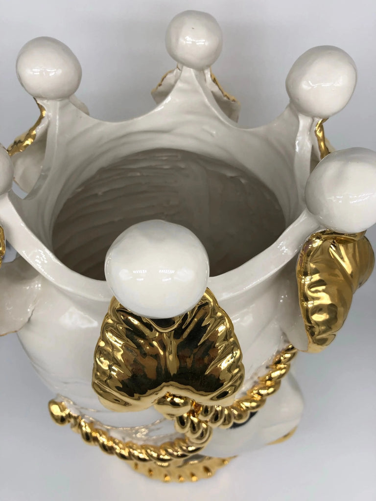 Teste di Moro Zefiro Ceramica Caltagirone cm H.43 L.26 Artigianale Bianco Oro Viso Chiaro - DD CERAMICHE SICILIANE