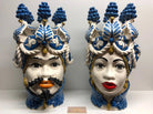 Teste di Moro Zefiro Corona Pigne Ceramica Caltagirone cm H.48 L.28 Artigianale Blu - DD CERAMICHE SICILIANE