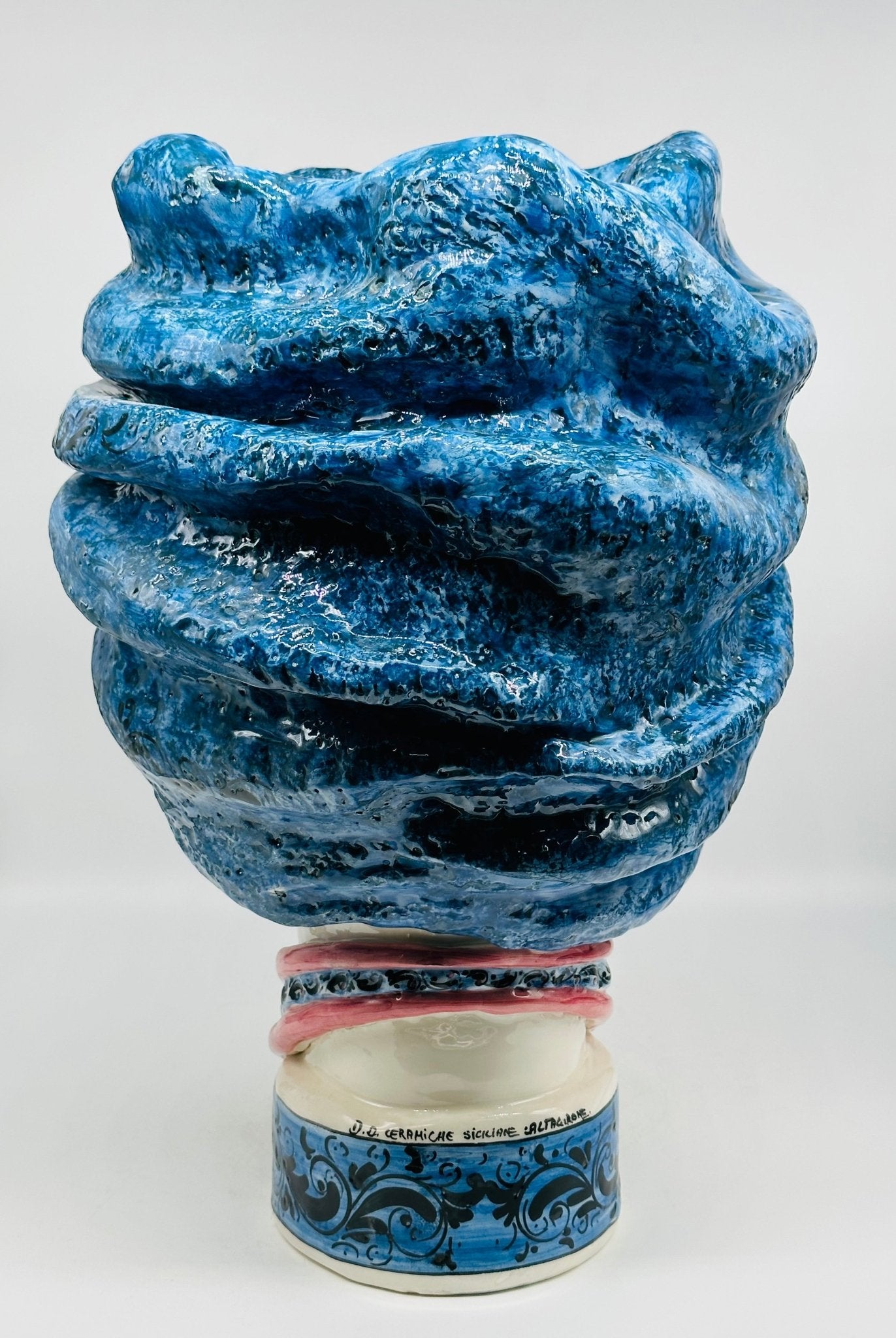 Teste di Moro Zeus Ceramica Caltagirone cm H.45 L.28 Artigianale Blu Lilla - DD CERAMICHE SICILIANE