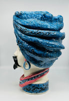 Teste di Moro Zeus Ceramica Caltagirone cm H.45 L.28 Artigianale Blu Lilla - DD CERAMICHE SICILIANE